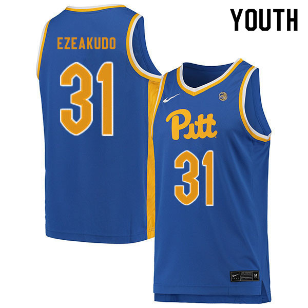 Youth #31 Onyebuchi Ezeakudo Pitt Panthers College Basketball Jerseys Sale-Blue